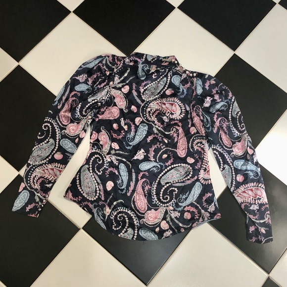 Thurley Crown Of Thornes Silk Blouse Paisley Pearl Beads Lavender Baby Blue US10 - Picture 6 of 14